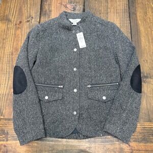 LLBean Stonington Jacket Dark Charcoal‎ Herringbone Wool Blend Womens XS Petite